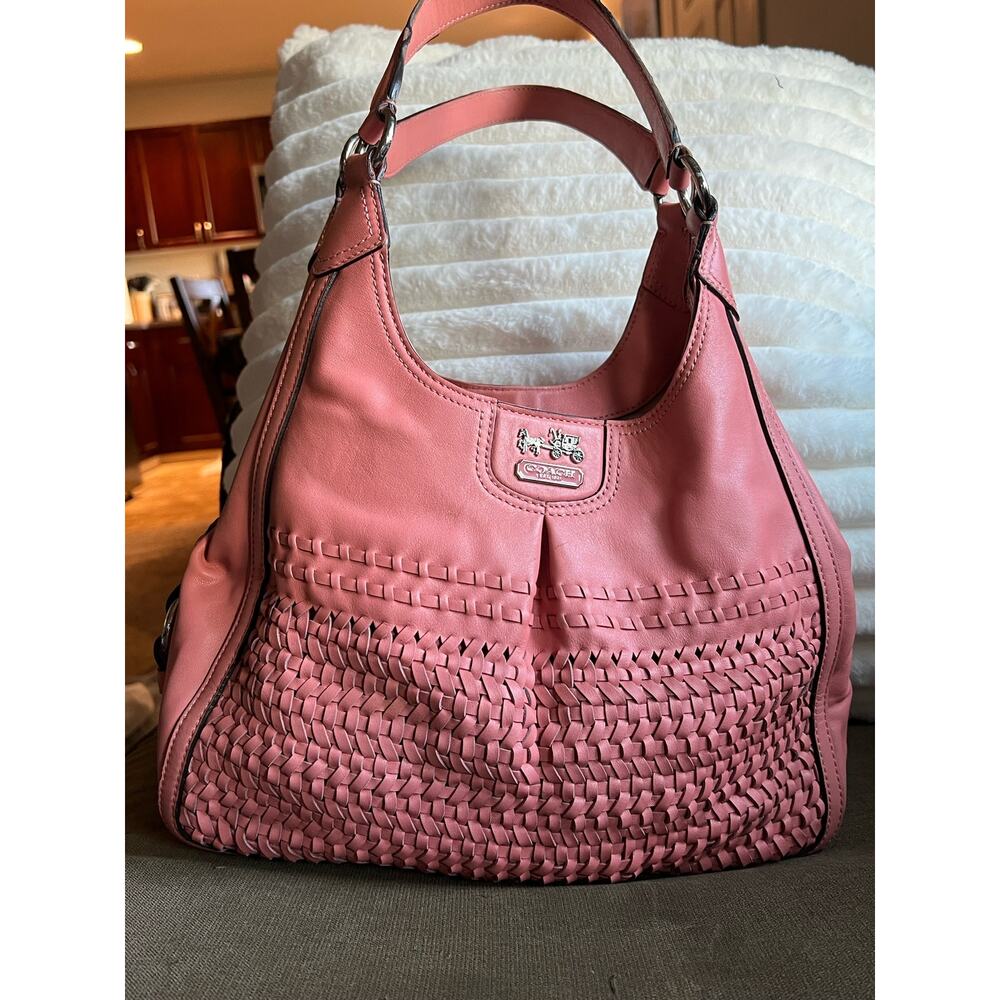 Coach Maggie Madison Woven Leather Hobo 23385 in Salmon Pink